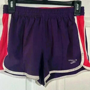 BROOKS Women's Medium Athletic Running Shorts Drawstring With Liner Purple Pink